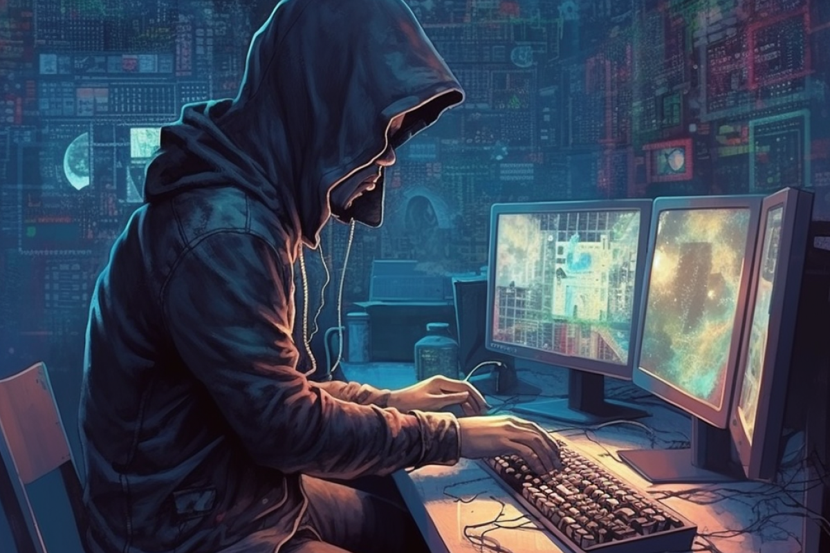 En hacker der sidder ved en computer