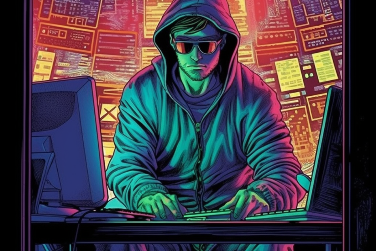 En hacker der sidder ved computeren 
