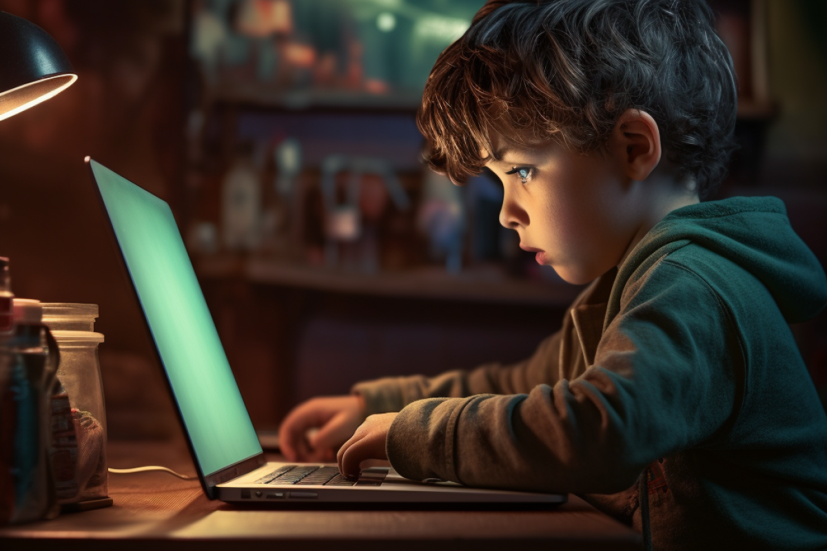 Et barn som sidder med en computer