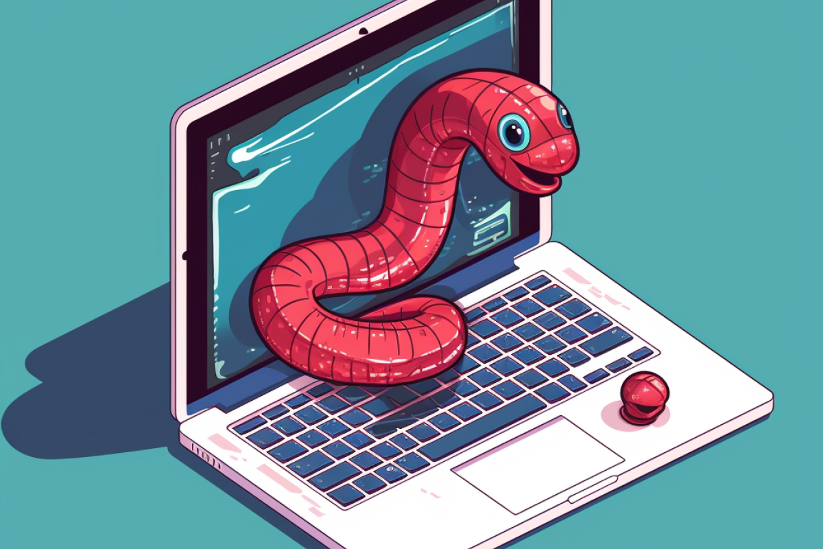 En orm der kravler ud af en computerskærm 